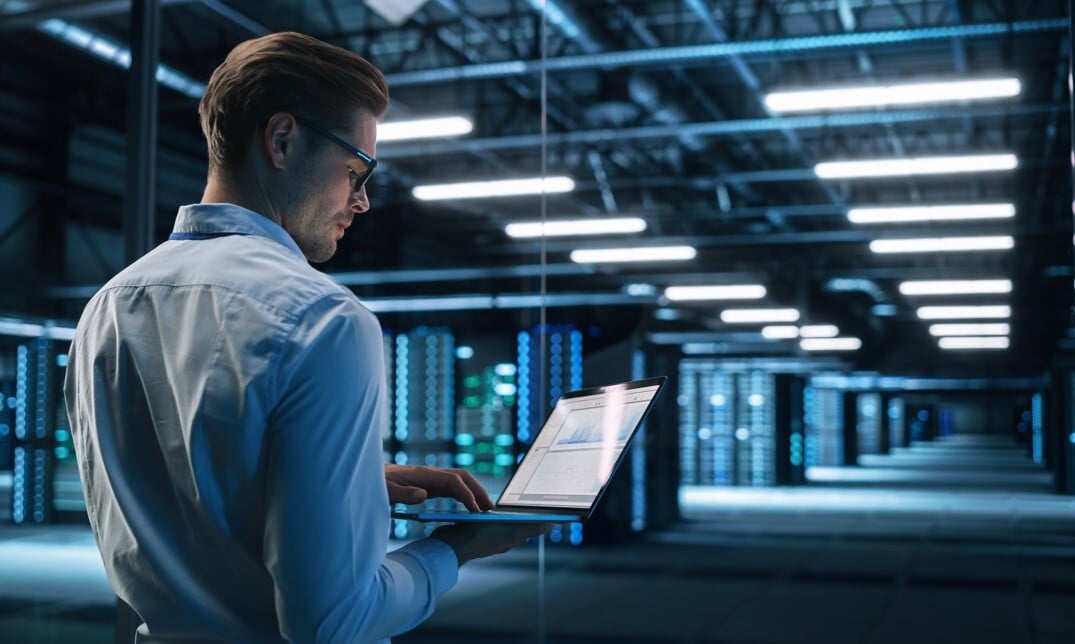 Data center power distribution system with bus ducts and electrical infrastructure supporting high-density computing environments.